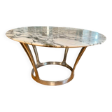 Vintage oval marble dining table by Michel Charron 1970 (possibility of selling it with 6