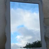 Antique Louis XV style mirror in solid oak with grey patina, 131cm.