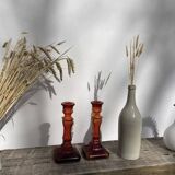 Pair of amber glass candlesticks