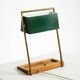 1960s Temde table lamp with a brass frame, teak base, and green lampshade