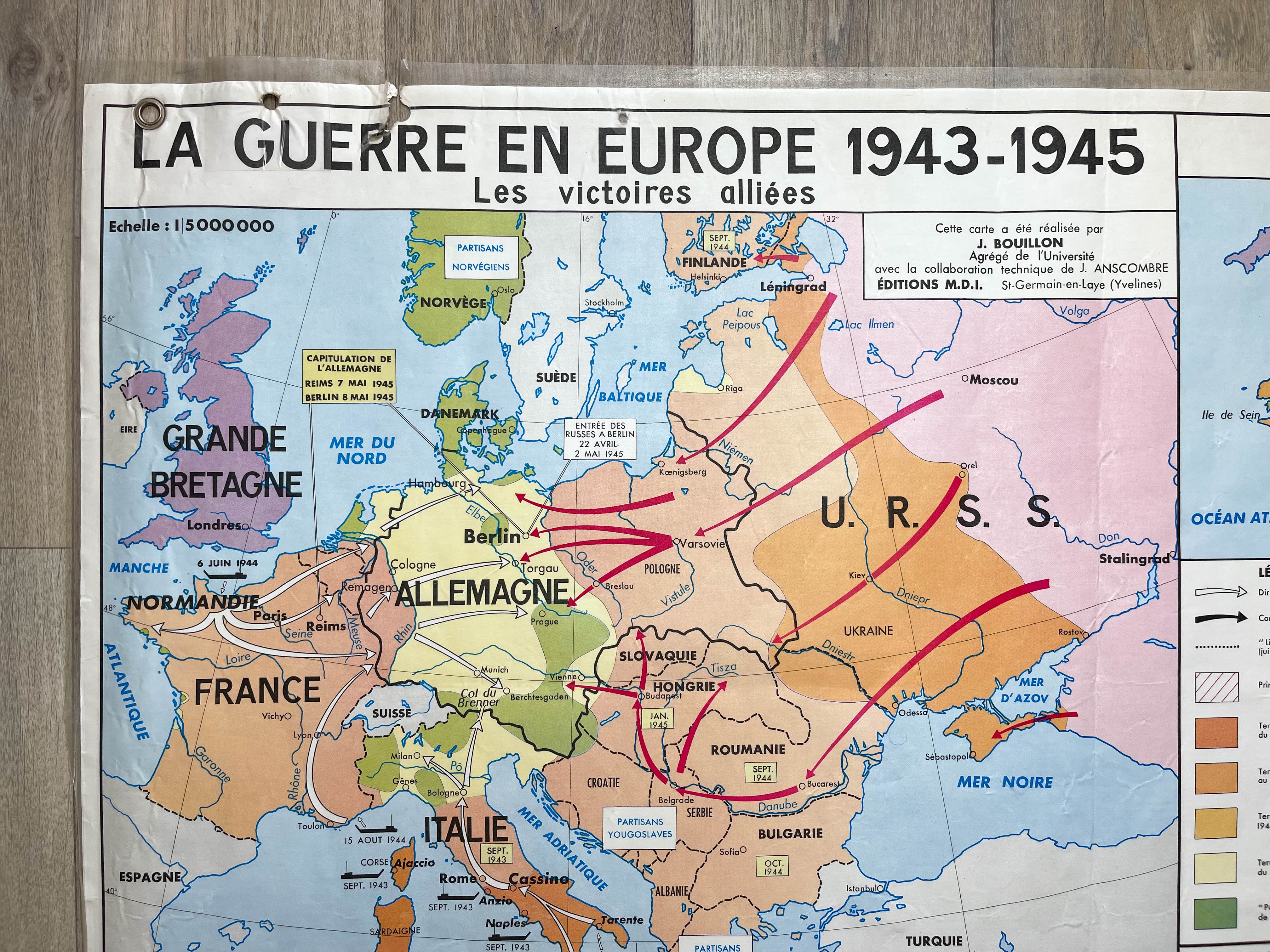 Vintage school map war in europe and the pacific mdi year 1975