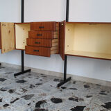 Bookcase in slab wood and black metal, Italy 50s