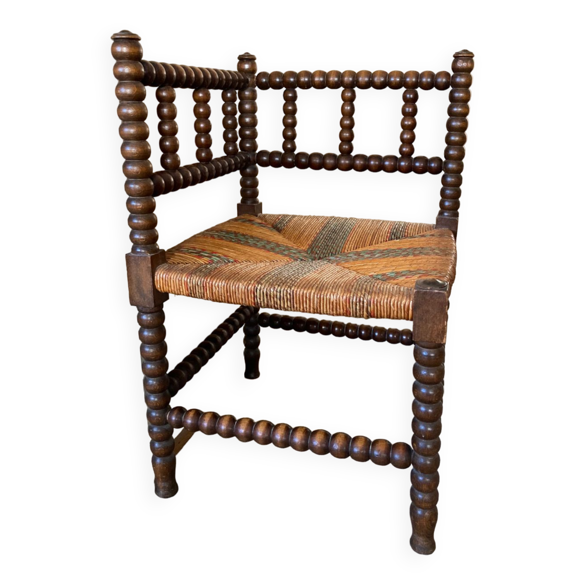 Vintage corner chair beaded wood