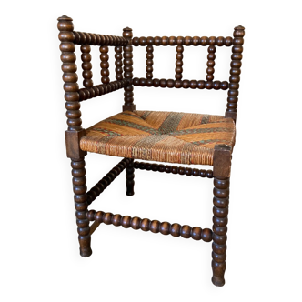 Vintage corner chair beaded wood