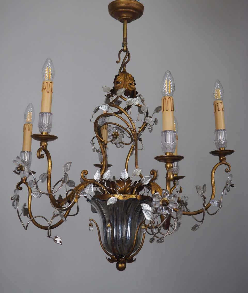 Flower Leaf Chandelier in gilded iron by Giovanni Banci