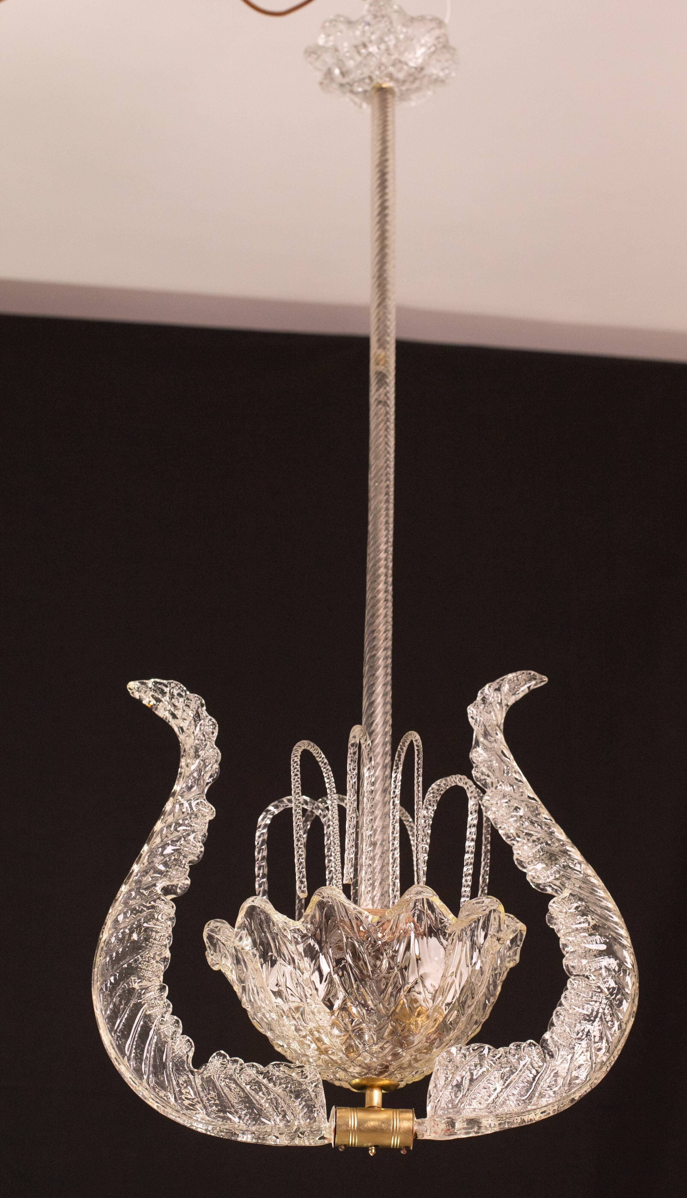 Art Decò Fountain Chandelier By Barovier e Toso, Murano Glass, 1940