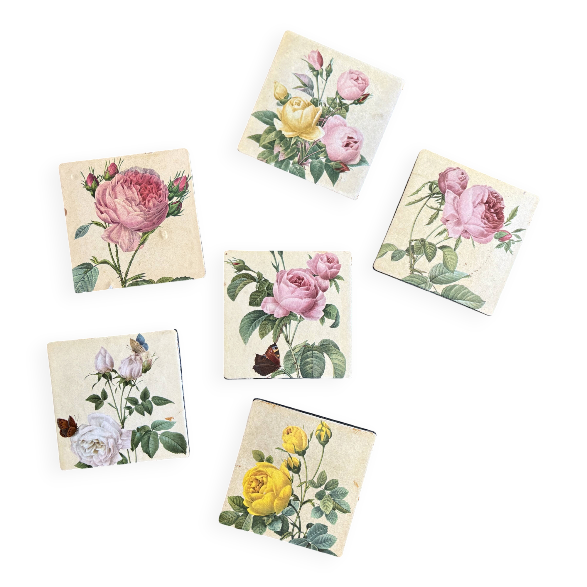 6 dessous de verre vintage décor Redouté