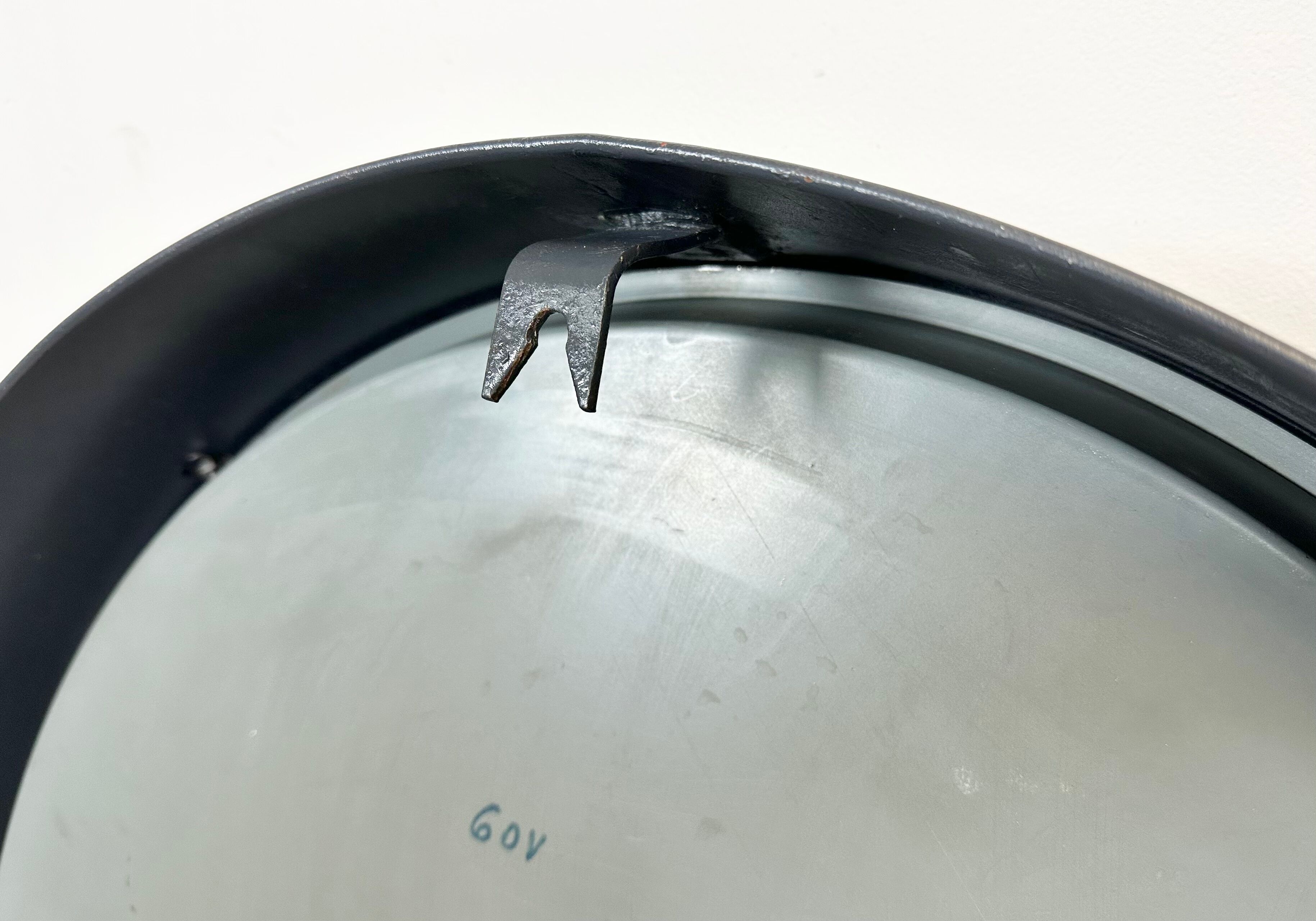 Grey industrial factory wall clock from pragotron, 1960s