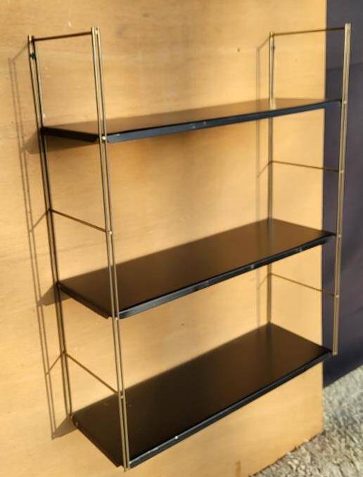 Tomado style black metal string shelf with gold ladder