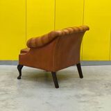Fauteuil Club en cuir brun vintage Chesterfield Regency Style