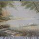 Old oil on rigid cardboard depicting swans on the water