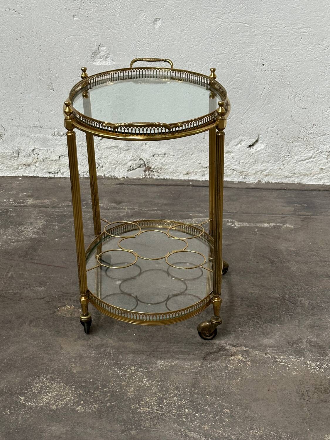 Rolling serving cart, brass service trolley