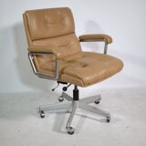 Modern leather office chair with chrome base, 1970s.