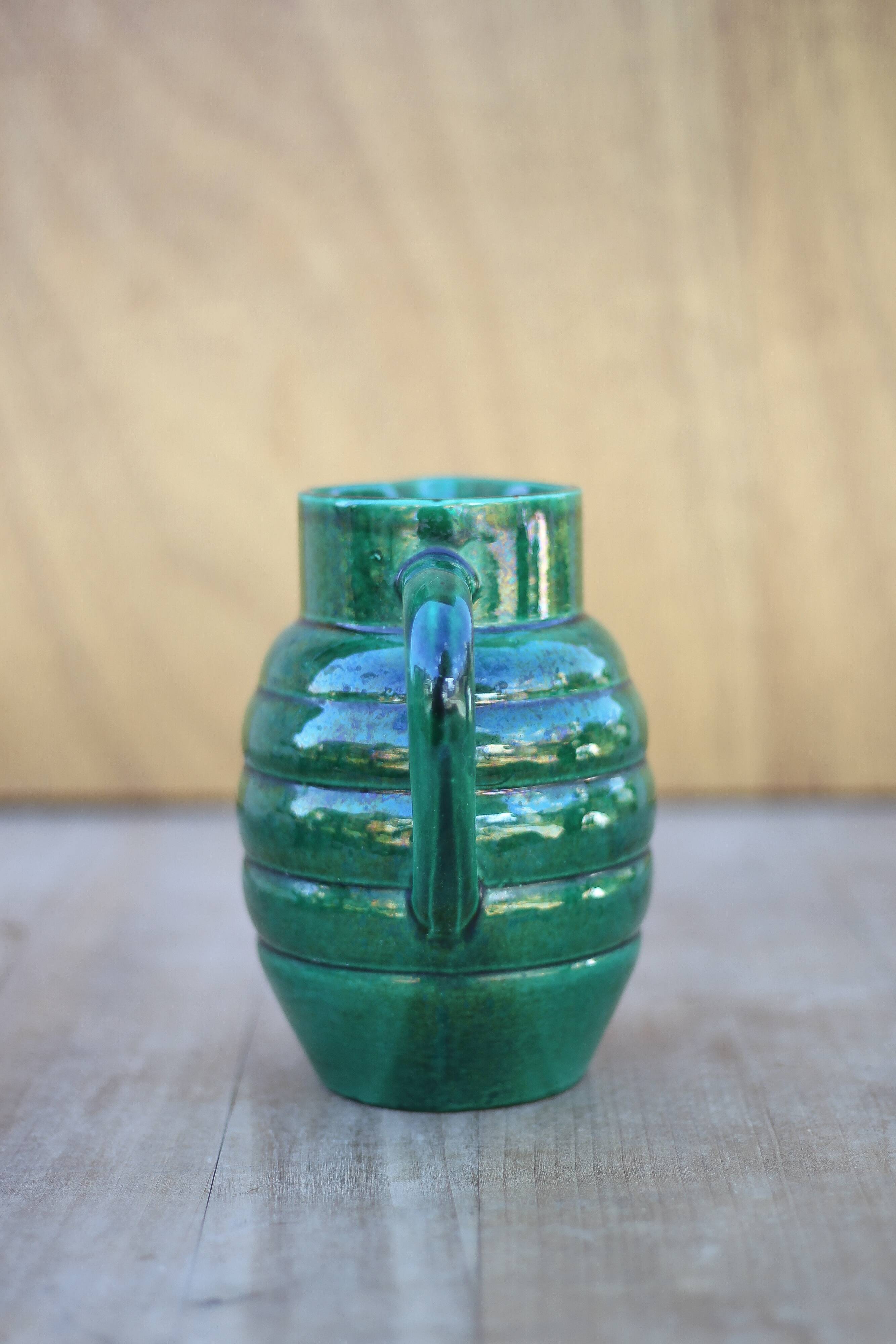 Pitcher St Clément France Lorraine 869, green pitcher, ceramic pitcher