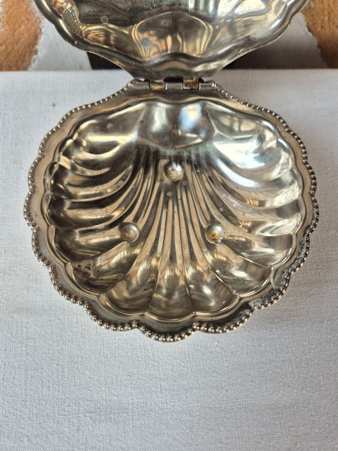 Silver-plated shell butter dish