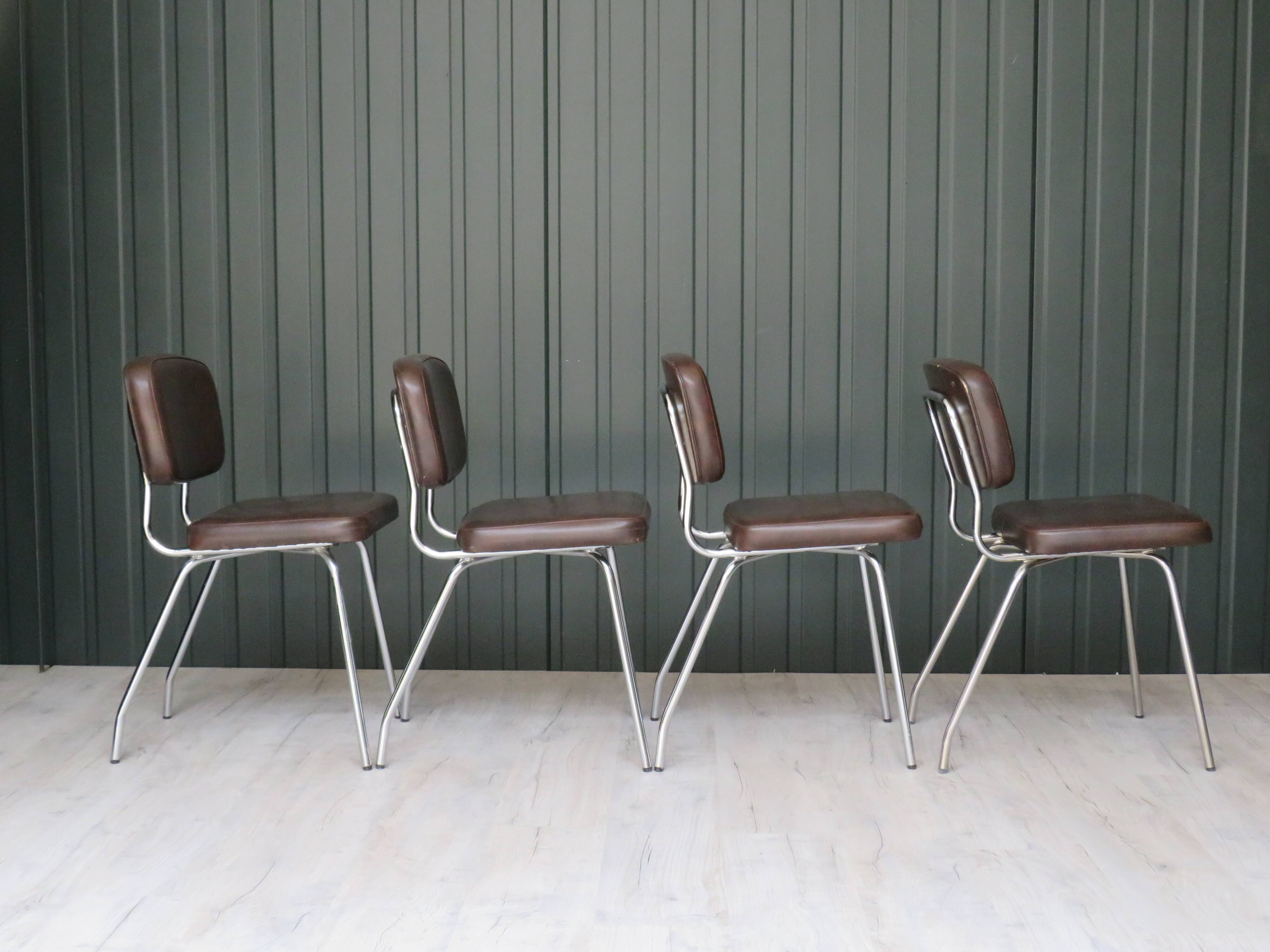 Set of 4 chairs in skaï and vintage chrome