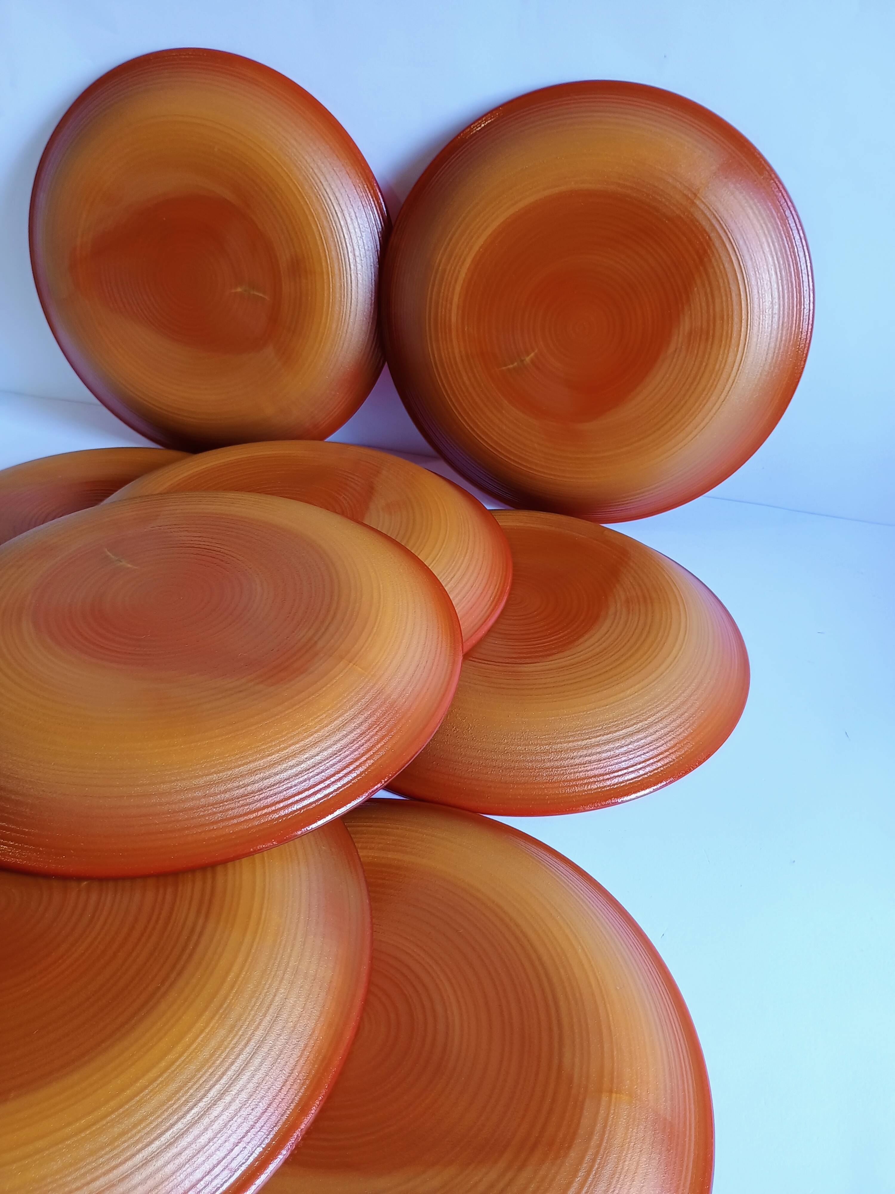 Set of 9 vintage opaline brown plates