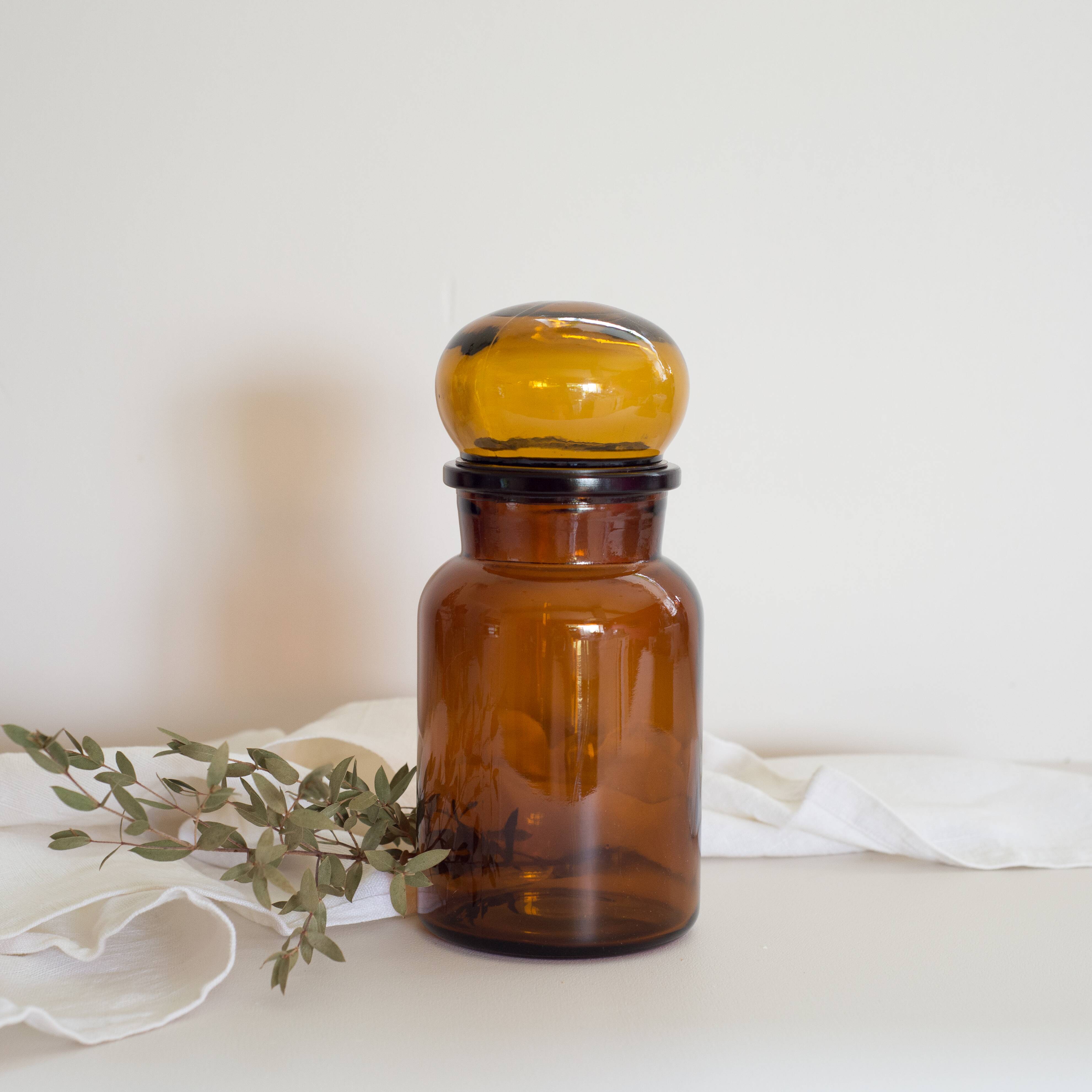 Amber apothecary glass jar