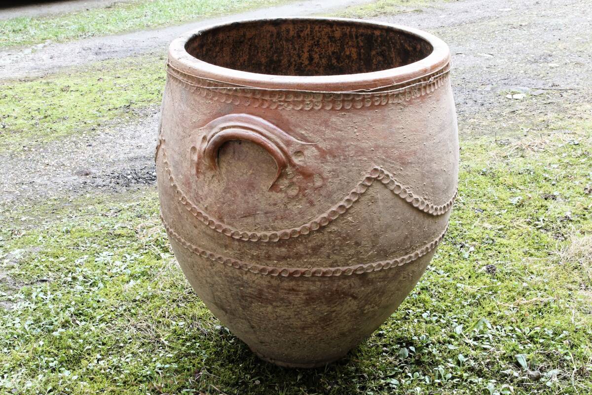 Large turned terracotta jar, 19th century