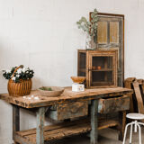 Green wooden workbench – 2 drawers