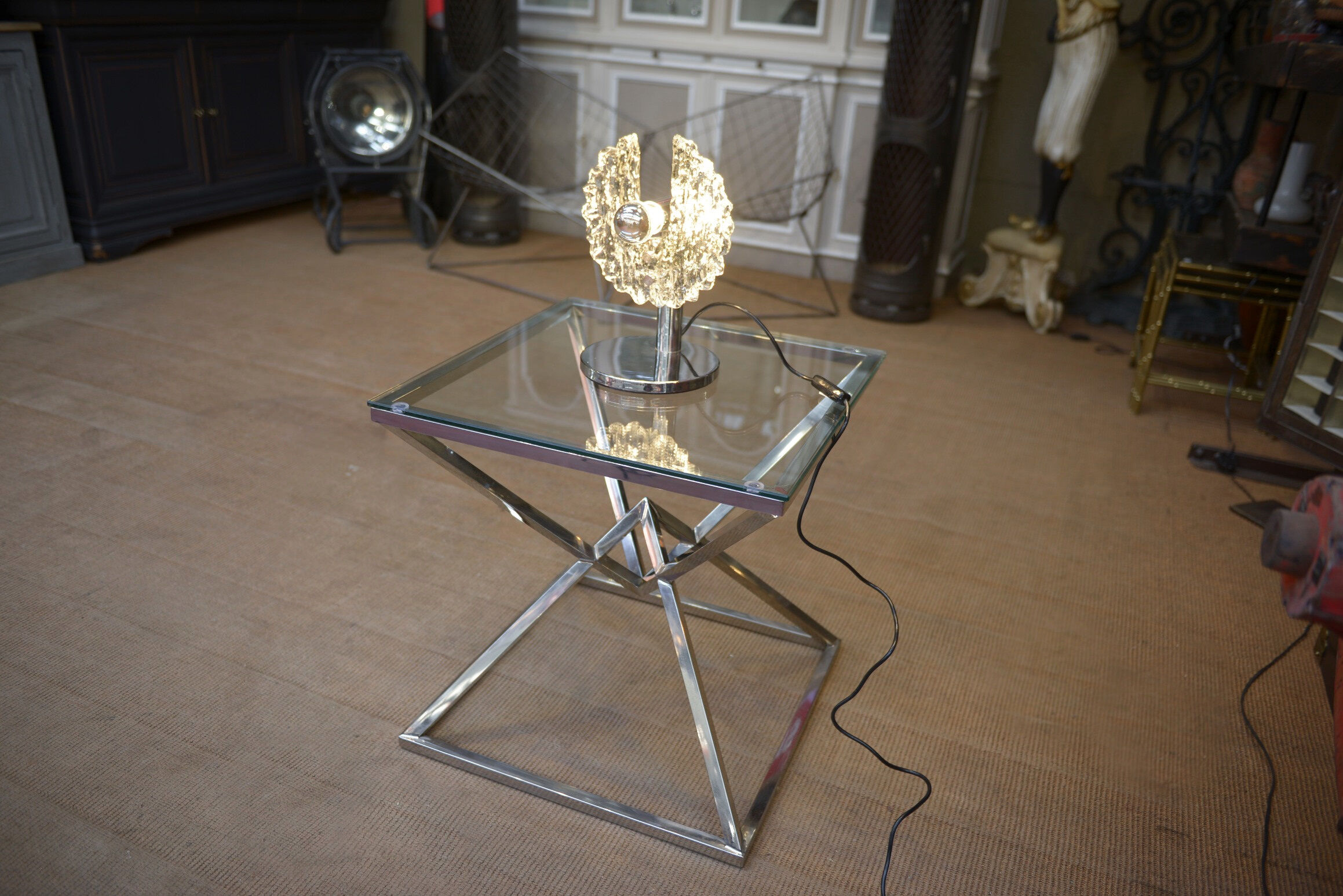 Lamp design chrome metal and glass 1970