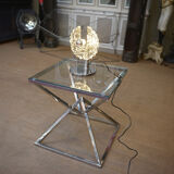 Lamp design chrome metal and glass 1970