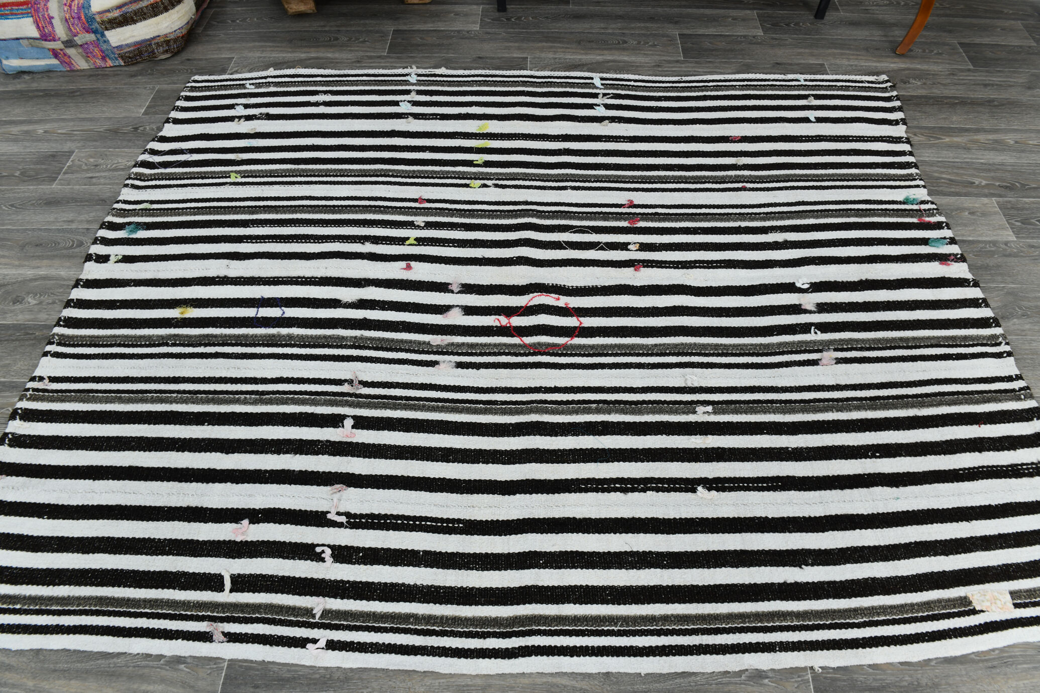 Tapis chanvre noir blanc, 181x223cm