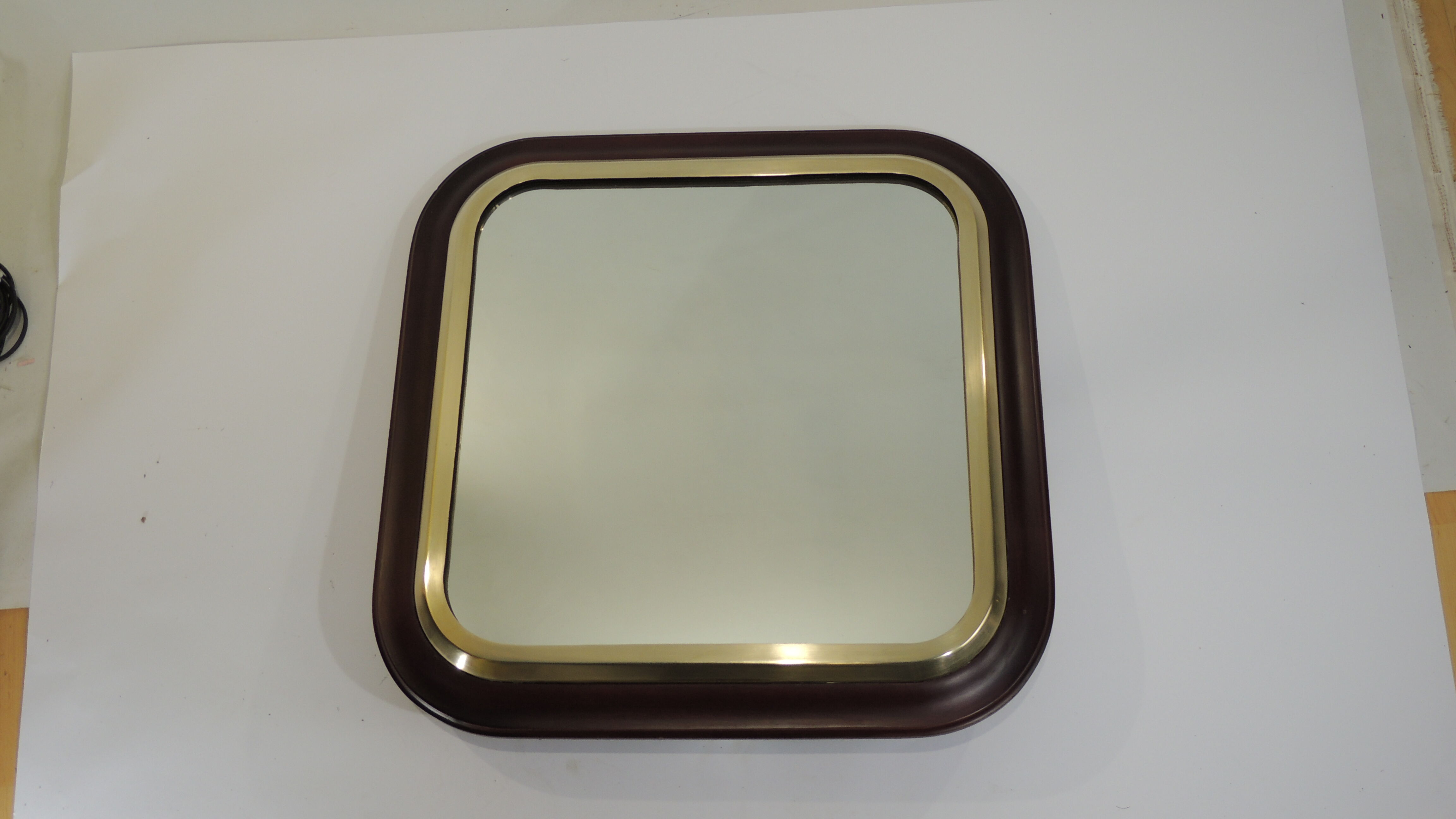 Square mirror mahogany and brass / vintage 60x60cm