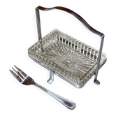 Beurrier antique et couteau, beurrier en cristal argenté, vaisselle décorative.