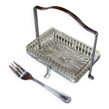 Antique Butter Dish & Knife, Silver Crystal Butter Dish Decorative Table Ware
