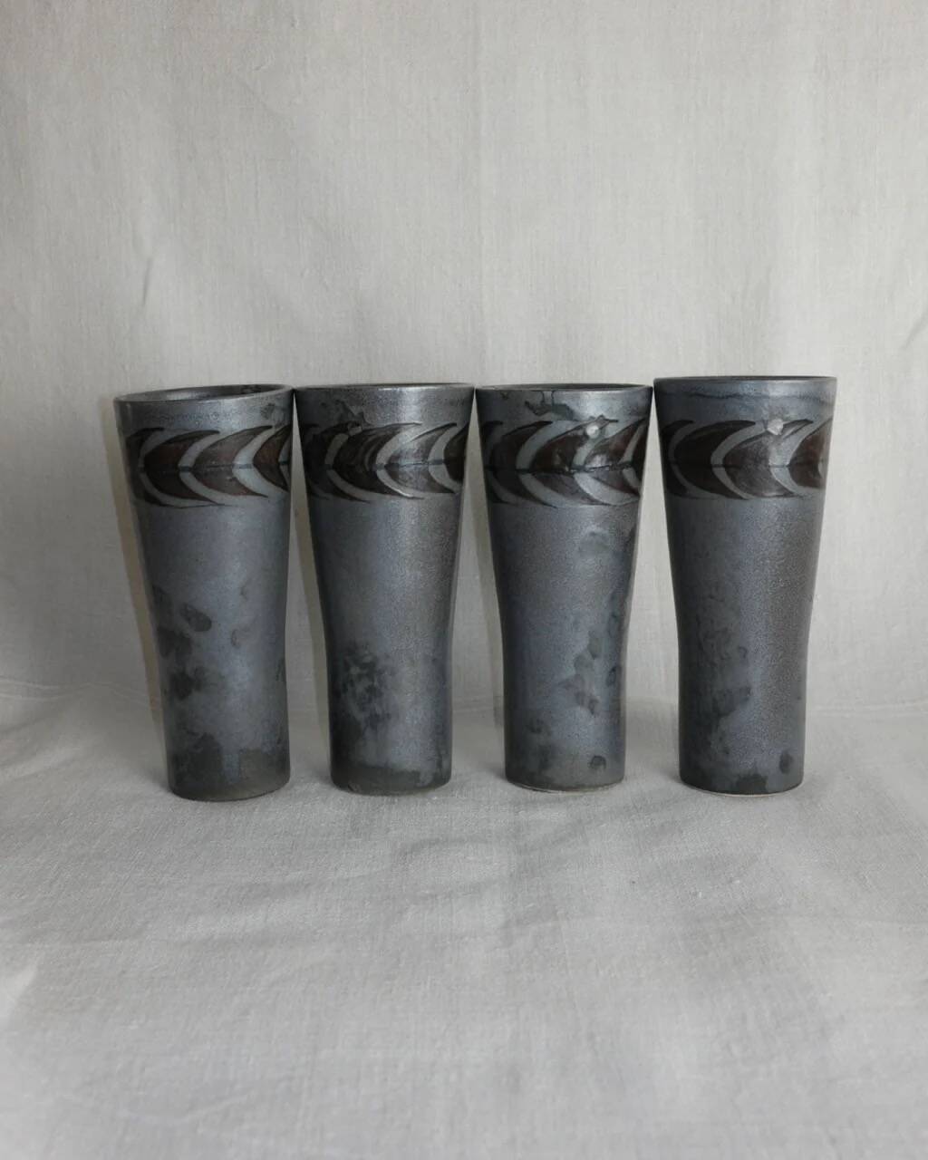 4 hand-painted ceramic mazagrans