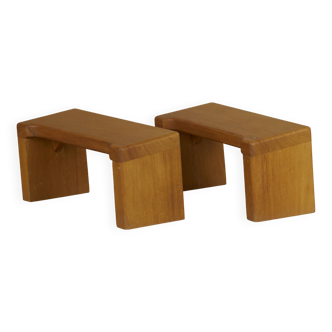 Pair of Vintage Solid Wood Handcrafted Footstools / Stools Circa 1