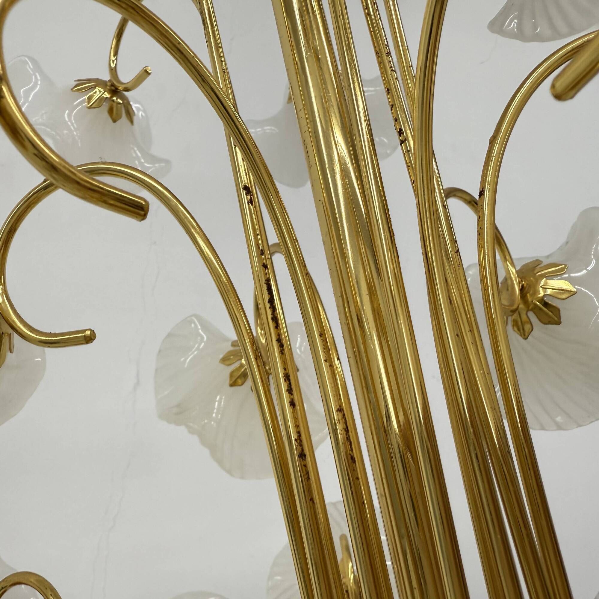 Lustre milieu du siècle avec fleurs en verre, années 1970