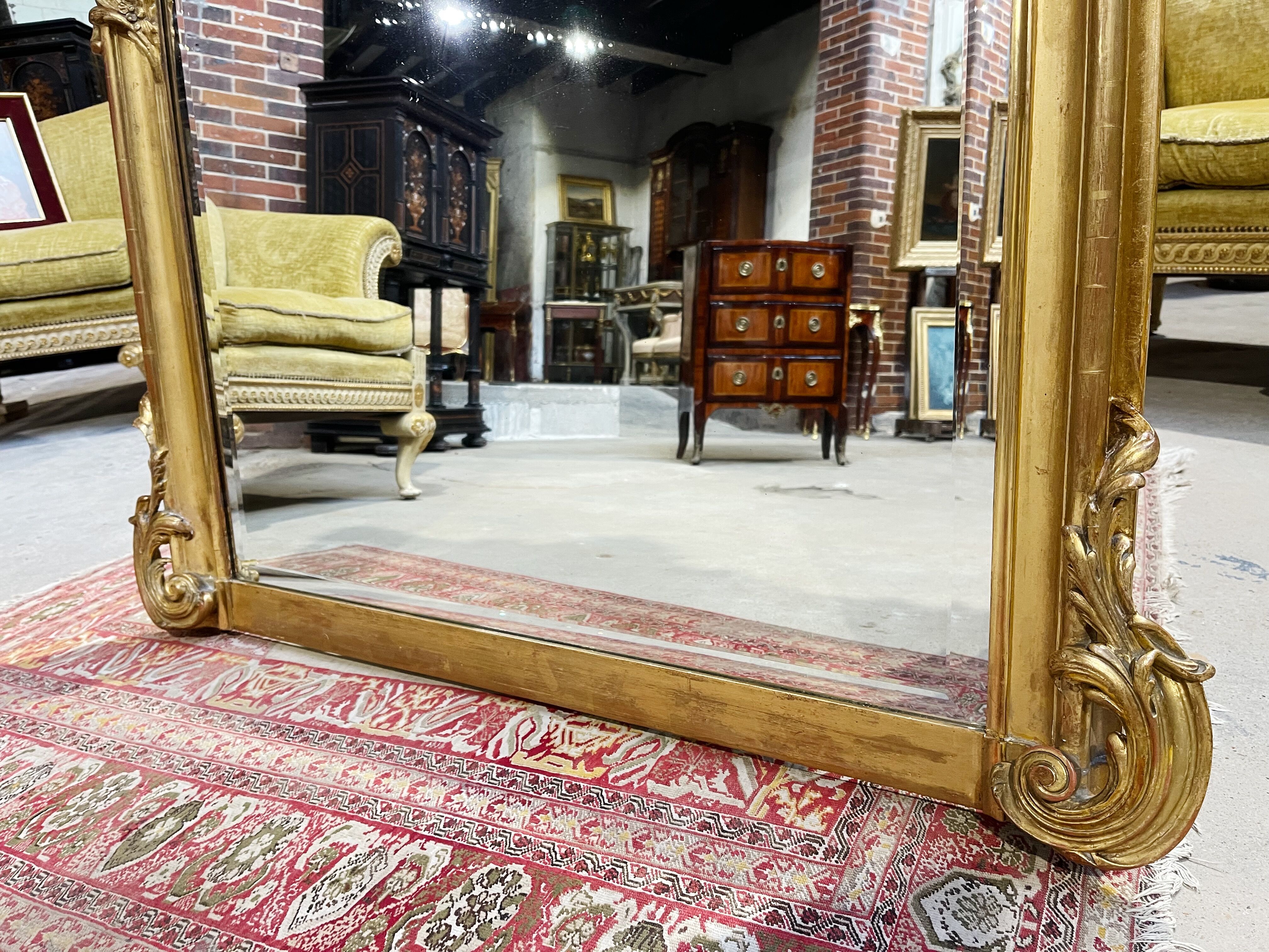 Napoleon III period fireplace mirror in gilded louis XV style wood