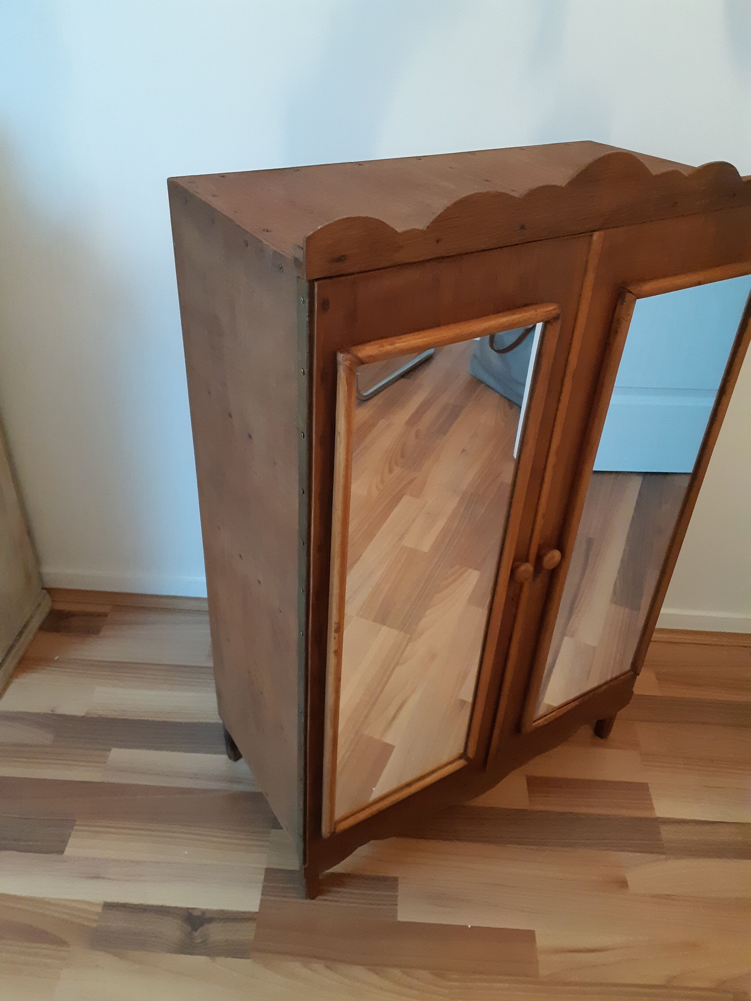 Handcrafted wooden doll cabinet, vintage French 50s