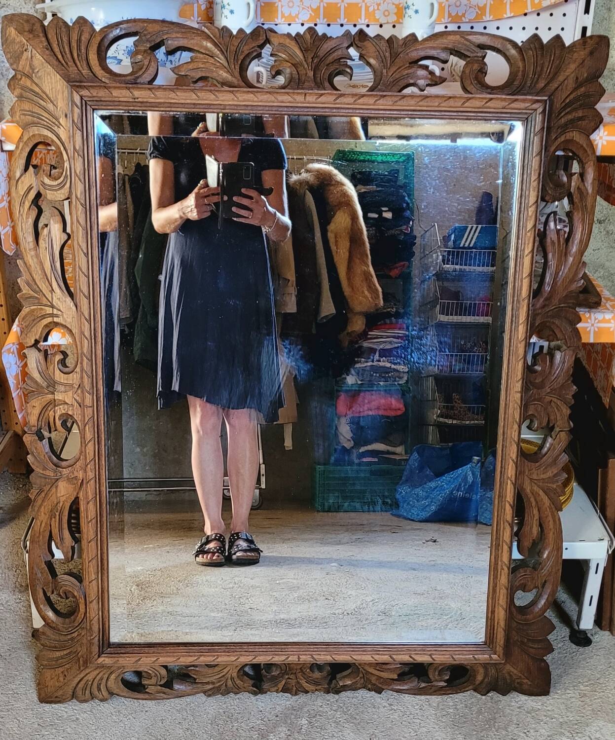 Huge antique Indonesian teak mirror