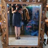 Huge antique Indonesian teak mirror