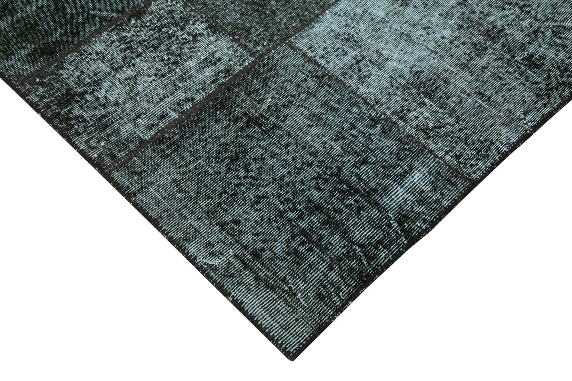 Handmade anatolian overdyed 200 cm x 300 cm black patchwork rug