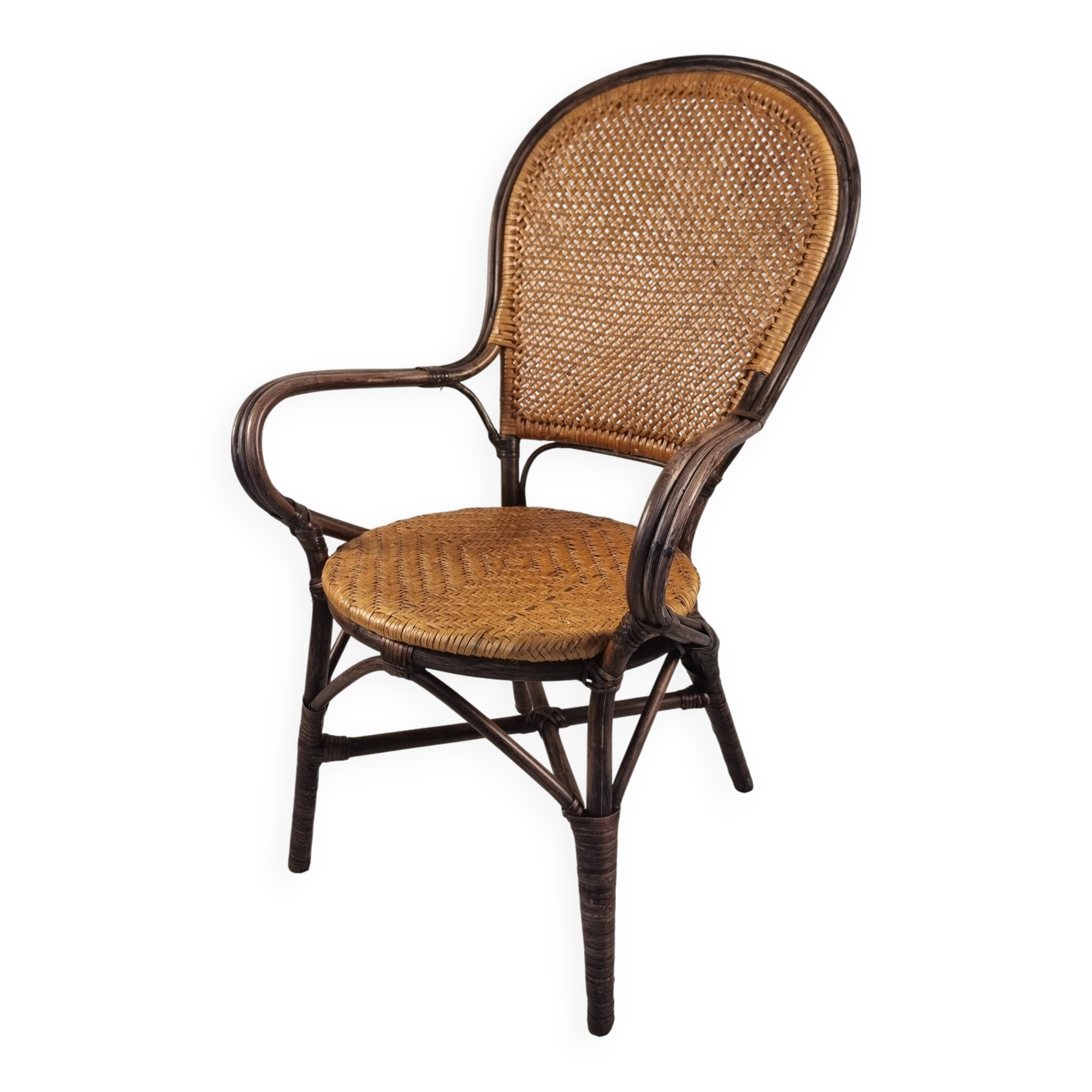 Fauteuil de salle à manger vintage en rotin hollandais