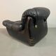 Large Set of Italian Space Age Black Leather Lounge Chairs with Brass