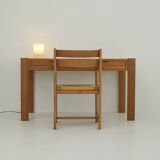Bureau en bois massif (Orme) vintage Dlg Regain Circa 1980