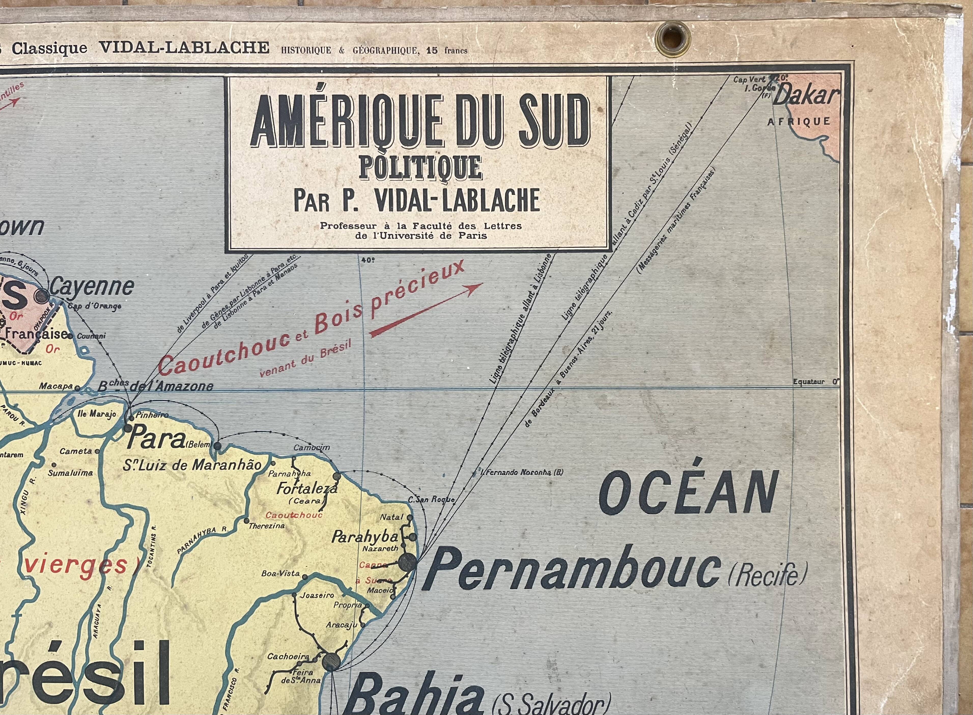 Old school map Vidal-Lablache 20, Mézières, T18, 1900 South America