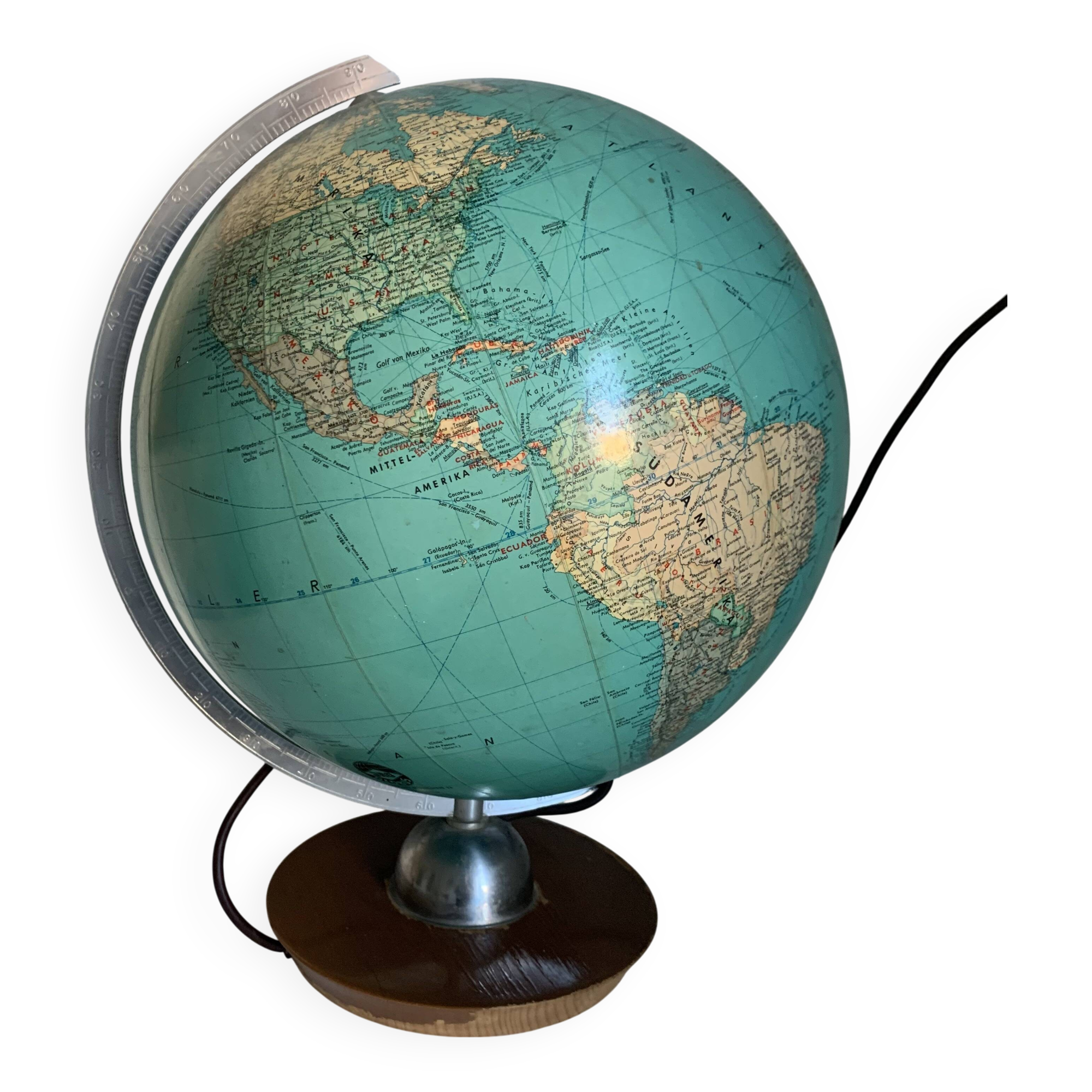 Globe terrestre,  mappemonde JRO Verlag en bois et PVC, 1960