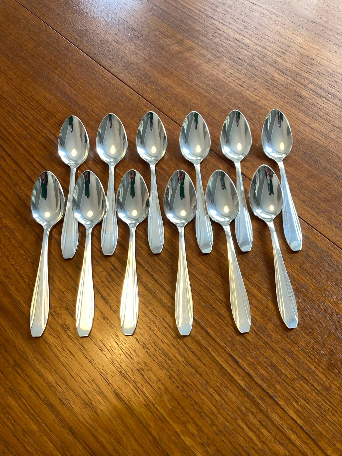 Box of 12 small silver-plated Art Deco spoons