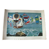 Lithograph by jean-pierre alaux (1925-2020) official painter of the navy