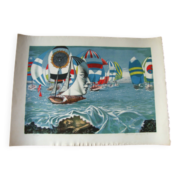 Lithographie de jean-pierre alaux (1925-2020) peintre officiel de la marine
