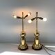 Pair of 2 Vintage Chic Articulated Brass Bakelite Amber Ball Lamps