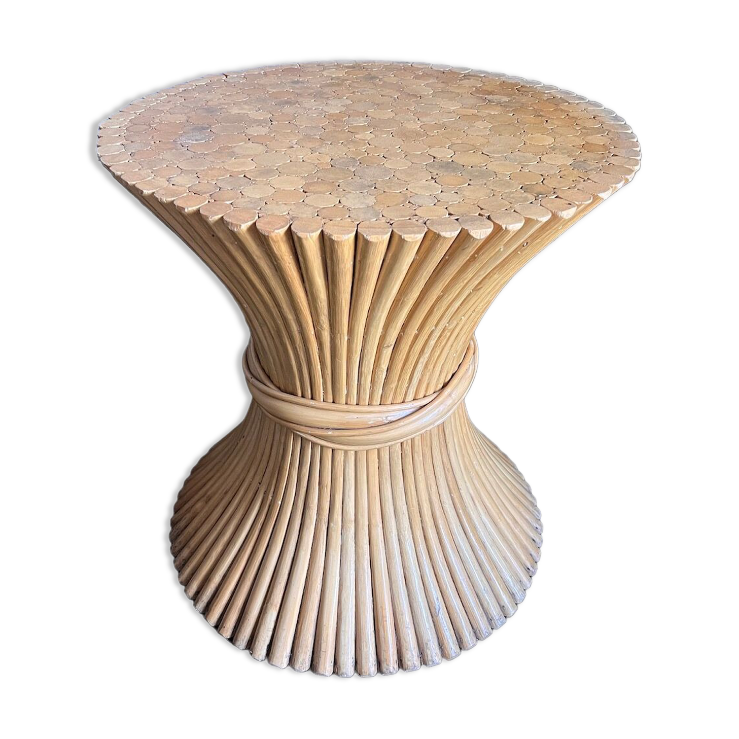 Round coffee table sheaf of rattan wheat by John McGuire