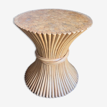 Round coffee table sheaf of rattan wheat by John McGuire