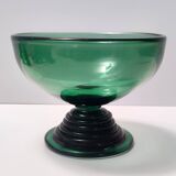 Centre de table/bol en verre vert soufflé à la main, fabriqué à Empoli, Italie
